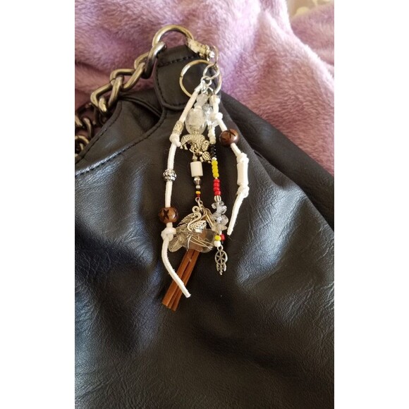 Snow Goose Medicine Wheel Totem - Key Ring/Fob for Purse, Drum or Car Bookmark - Picture 4 of 6